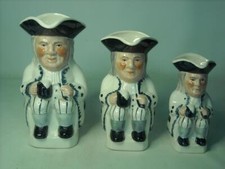 Tony Wood 3x GRADUATED PHILPOT TOBY JUGS Large Medium Small Jug Burslem Potters