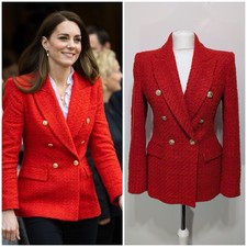 ZARA Red Textured Tweed Blazer