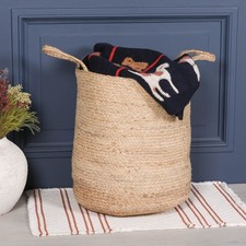 Handmade 50cm Large Tight Weave Natural Jute Storage Laundry Basket With Handles