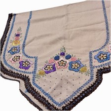 Vintage Embroidered Floral  Table Runner Dresser Trimmed Cottage 44 X 22.5