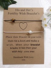 Fertility His & Hers Wish Bracelet Black & Tiger & Moonstone Bead Quote Card
