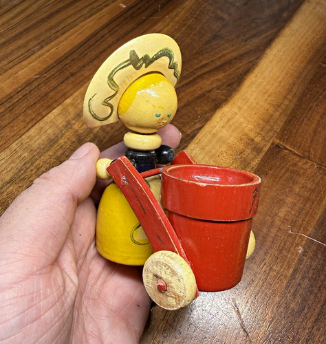Painted wooden girl figurine - wooden,