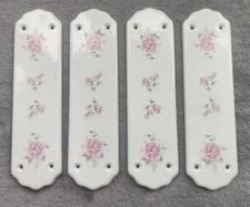 Vintage Door Ceramic Finger Plates X 4 Flower - Rose's Excellent Condition