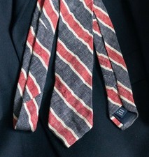 POLO RALPH LAUREN Vintage Hand Made In Italy Red White Blue Stripe Linen Tie