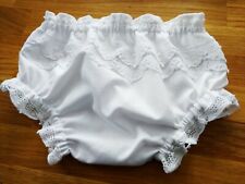 White Cotton Frilly Knickers Nappy Cover Handmade Lace Trims Christening - UK