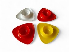 Vintage plastic egg cups stackable triangle set of 4 orange yellow white 1970's