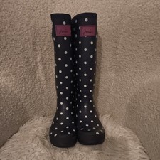 Joules WellyPrint Ladies Navy/White Spot Adjustable Tall Wellies UK5 Euro38