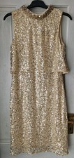 Monsoon Women Evening Dress Sequins Embellished Gold Dress Size 8