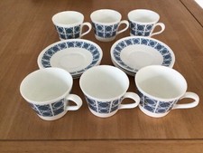 Vintage 1970s Royal Tuscan Wedgwood china, blue Charade coffee cups/saucers