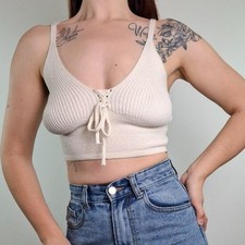 Womens Cream Knit Crop Top