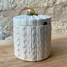 Italian Vintage Majolica Jam Pot • Barbotine Style Confiture Jar, Fruit Lid