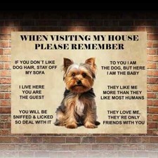 Funny  Cute Yorkshire Terrier Yorkie Dog metal wall sign House Rules kitchen