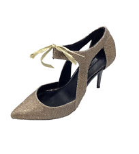 Carvela Kurt Geiger Gold Fabric Glitter High Heel Tie Up Court Shoes Size 3 Used