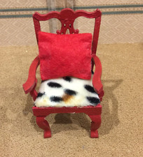 Dolls House 1:12  Wooden "Chippendale" Style Chair With Faux Leopard Print  Seat