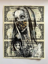 Mask Girl usa Dollar art signed Emo gold leaf 1/1 Martin Whatson Banksy gift *