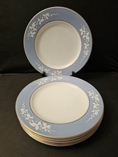 6 x  Vintage JAJ Pyrex Dinner Plates - Azure Blue Hawthorn 10"  25cm