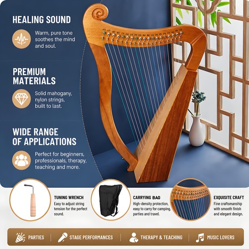 Strings mahogany wood harp - 19,