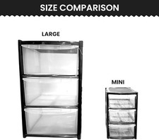 3 Tier LARGE/MINI Plastic Storage Drawers Tower Unit School Office Home Desktop