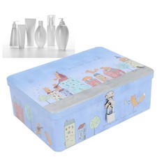 Tinplate Empty Tins Metal Vintage Sundries Storage Box With Lock Lid Cartoon