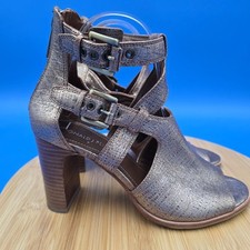 Donald J Pliner Womens Ronnie Bronze Metallic Lizard Print Open-toe Sz 7.5M EUC