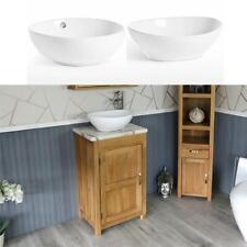 Cloakroom Bathroom Vanity unit oak Wash Stand White Marble Ceramic Basin 308