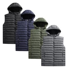 Mens Hood Hooded Gilet Lined Bodywarmer Outdoor Military Padded Quilted Jacket