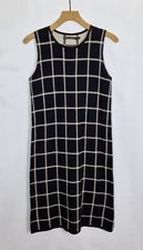 GUDRUN SJODEN DARK NAVY BLUE COTTON KNIT CHECK SQUARE SLEEVELESS DRESS S/10