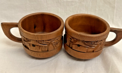 Vintage hand carved wooden mug - carved,
