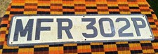 Original reg  plate MFR302P in  pressed aluminium .. Lancaster Leyland Leopard 