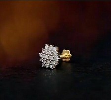 Flower Cluster Natural Diamond Nose Piercing Stud Screw Back Pin 14k Yellow Gold
