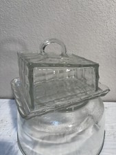 Vtg Art Deco Pressed Glass Butter Cheese dish 1930s - Royal Leerdam A.D. Copier