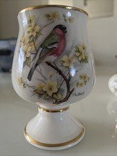 Vintage Prinknash Floral Bullfinch and Gold Lustre Goblet Shaped Vase