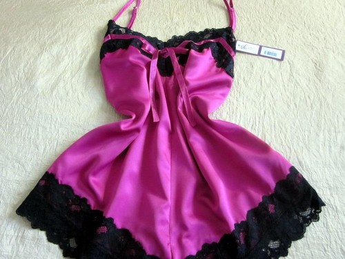 Pink satin cami knickers teddy - pink,