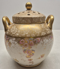 Antique Wedgwood Chinoiserie Pot Pourri Vase Gold Handles Signed Decorative