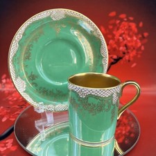 Vintage Crown Staffordshire Green & Gold Bone China Espresso Cup and Saucer BX5