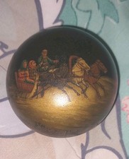 Russian Lacquered Box Lukutin Riders Troika Carriage Landscape 19th Century