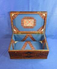 Beautiful Antique Folk Art / Art Nouveau pyrography Wood Trinket / Sewing Box