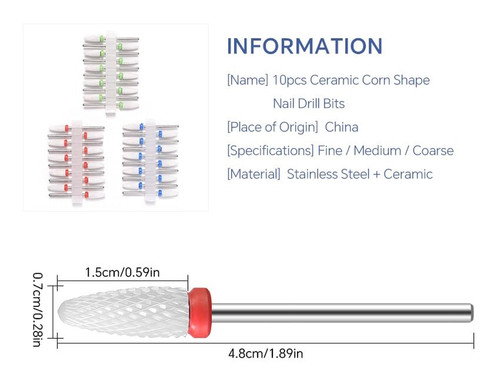 10pcs ceramic nail drill - ceramic, bits