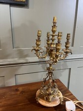 Antique Candelabra Table Lamp Brass, French, 5 Sconces, Re-Wired