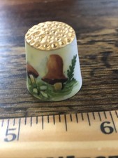 Thimble Bisque Mushrooms Hand Painted By DO