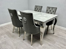 Grey Marble Dining Table with 4 Lion Knocker Chairs