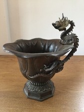 CHINESE BRONZE & SILVER TULIP VASE WITH SILVER CLIMBING DRAGON