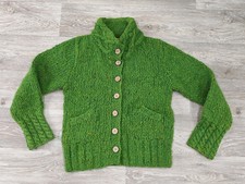 Carraigdonn Irish 100% Wool Chunky Button Cardigan Sweater Grass Green Small S 
