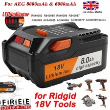 8.0 AH 6.0 AH For AEG 18V Battery Ridgid B1814G B1820R BSS18C L1830R Li-ion LED