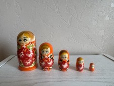 Set Of 5 Vintage Hand Painted Russian Wooden Nesting Dolls Lovely Condition (NS)