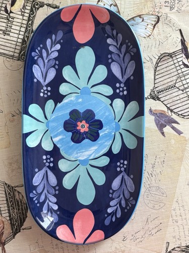 Majolica ceramic plate - majolica, oblong