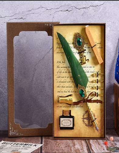 Quill feather pen and - pen, ink