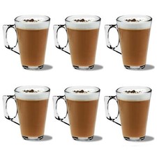6 x LATTE GLASSES 240ML TEA COSTA COFFEE CAPPUCCINO GLASS CUPS HOT DRINK MUGS
