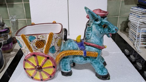 Italian pottery donkey cart - italian,