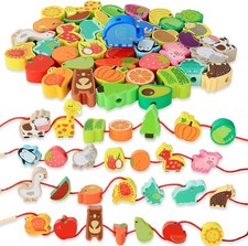 Toys for 1-3 Year Old Montessori Educational Threading Beads Kid Wooden Toy Gift